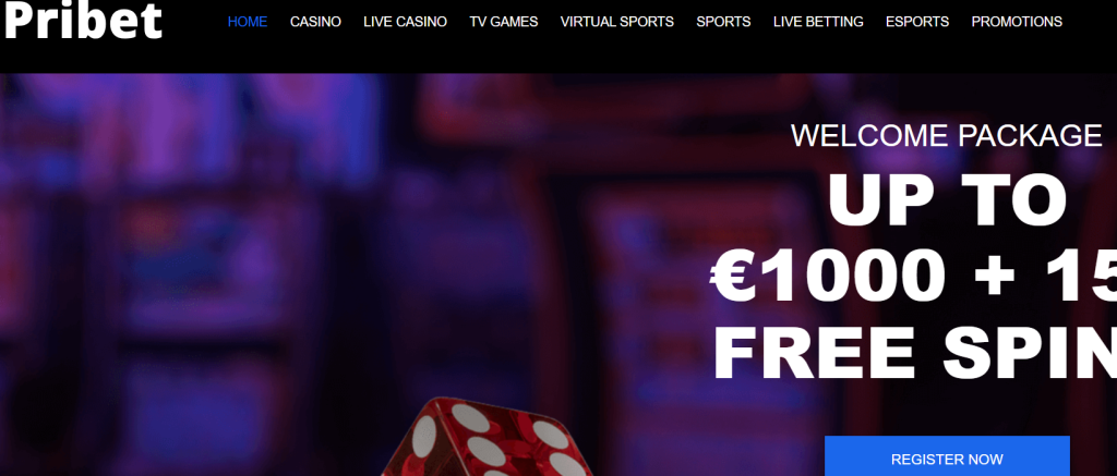 Startsida för Pribet casino.